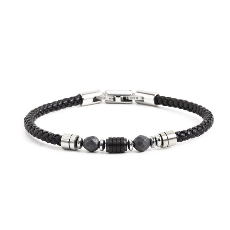 BR BLACK ECOLEATHER S.S.BLACK IP ELEMENT Bracelet s.steel and black ...